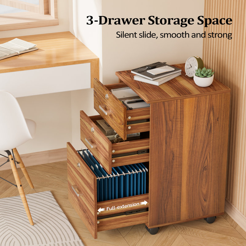 Marfriede 15.75'' Wide 3 -Drawer Mobile File Cabinet, Walnut