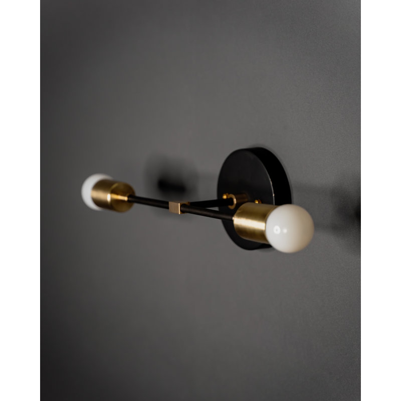 Capehart Armed Sconce, Black/Brass, 5" H x 14" W x 4.75" D
