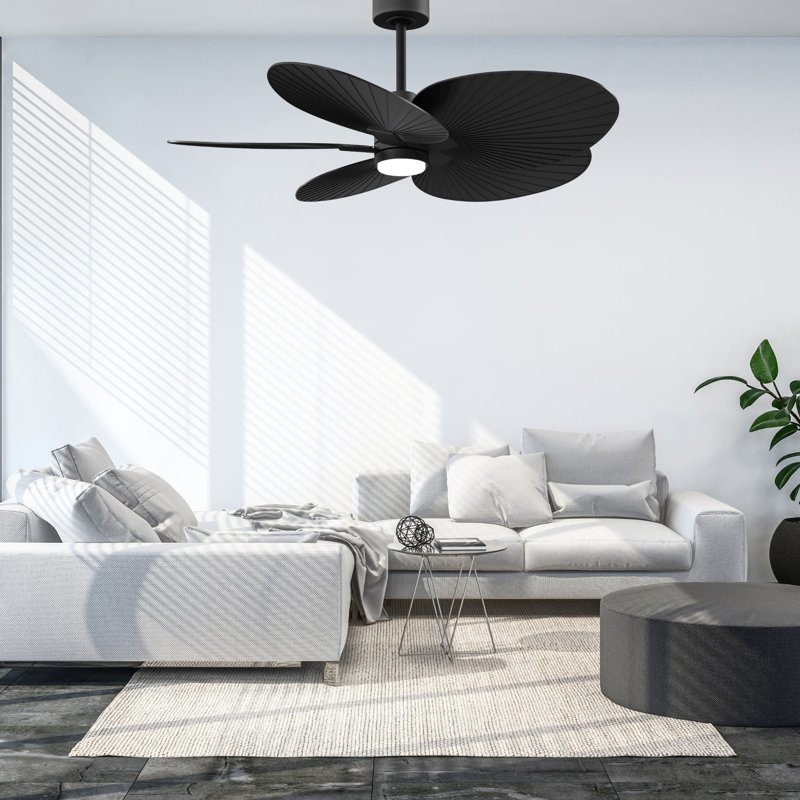 Alessandra Tropical - Five Blade Ceiling Fan - Integrated LED -Matte Black Finish -Light Blue Blades, Matte Black