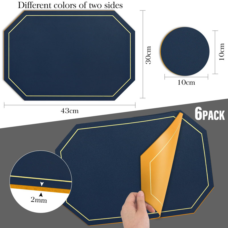 Faux Leather Placemat, Blue/Yellow