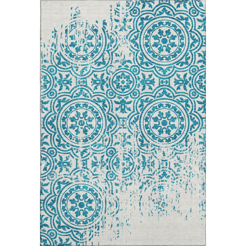 Premium Machine Washable Prisco Teal Rug, Rectangle 9' x 12'