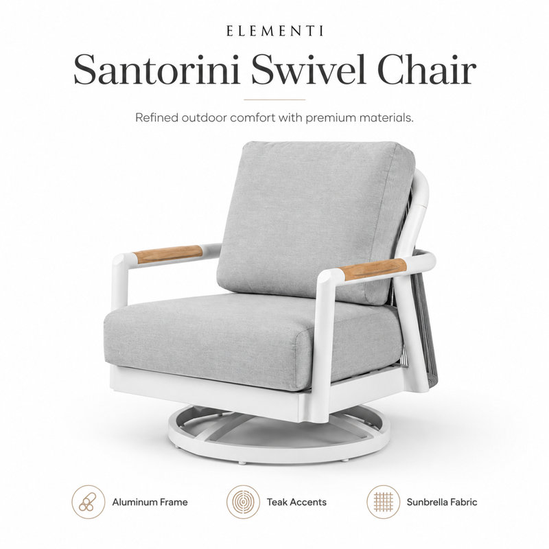 Santorini Powder-Coated Aluminum Patio Swivel Chair with Sunbrella® Cushions, Commercial Grade
