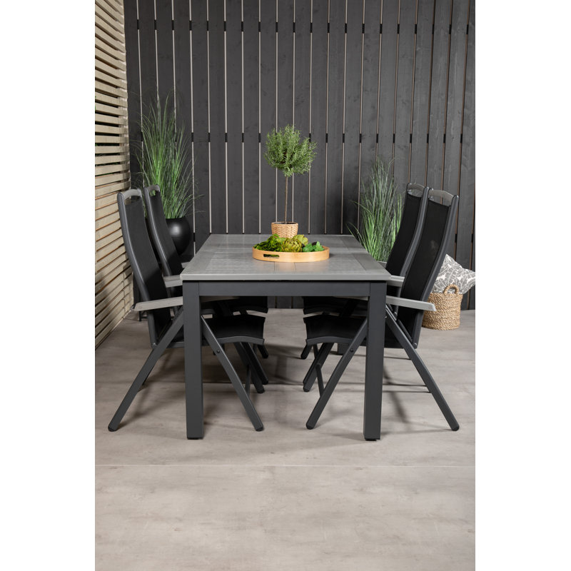 Jayesh 4 - Person Patio Dining Set with Extendable Rectangular Table, 75cm H x 160cm W x 100cm L, Black/Grey