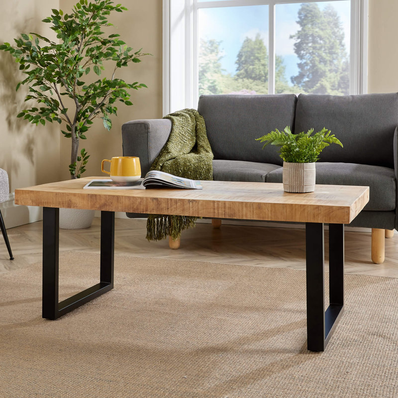 Macau Industrial Solid Wood and Metal Coffee Table, 45cm H x 112cm W x 55cm L