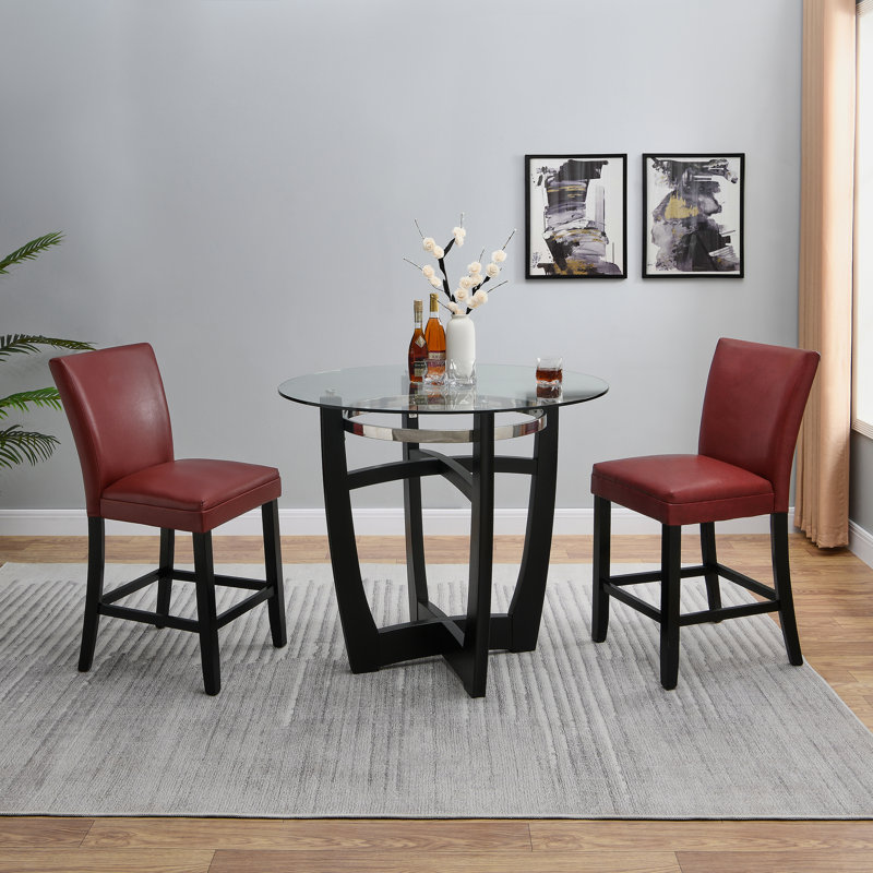 Upholstered Counter Stool with Solid Wood Frame, Red