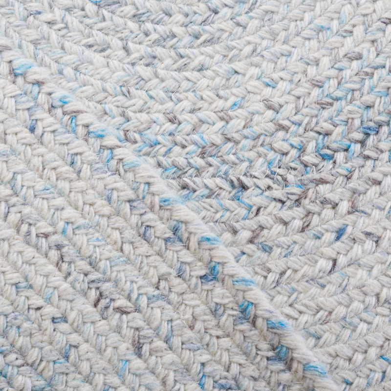 Tapis rond en polyester tissé à la main ivoire / bleu clair Kymisha, Rond 5 pi