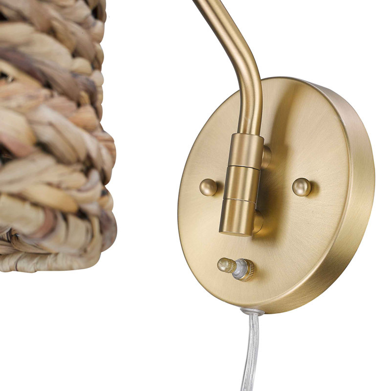 Ryleigh 1-Light Swing Arm in Brushed Champagne Bronze with Woven Sweet Grass, Brushed Champagne Bronze