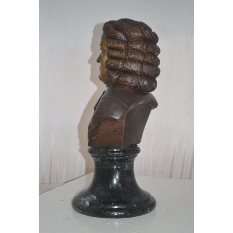 Statue buste en bronze Jetton Johann Sebastian Bach - Taille: L 11 po x l 9 po x H 20 po.