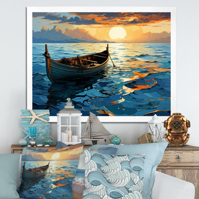 Coucher de soleil sur un bateau en mer - Bateau côtier, art mural