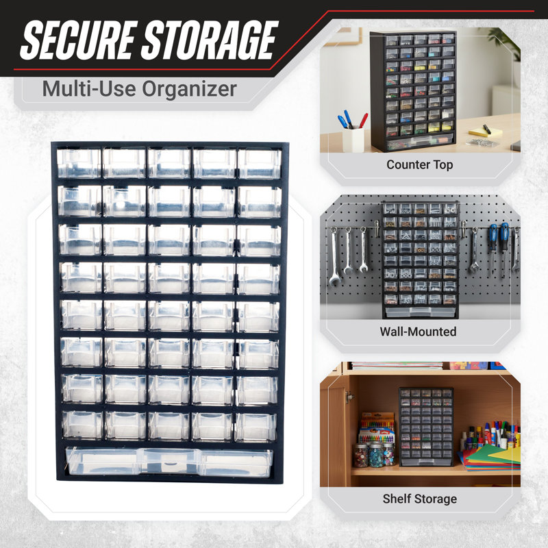 Stalwart Storage Bin with Drawers - 41-Drawer Plastic Tool Organizer - Hardware or Craft Cabinet for Storing Beads, Toys, or Nuts and Bolts