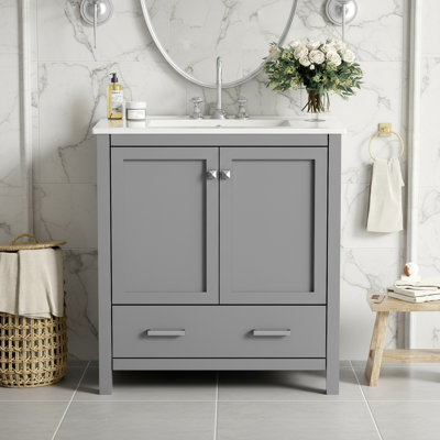 Meuble-lavabo autoportant 30 po avec lavabo 30 po avec fermeture en douceur - Certifié EPA / UPC