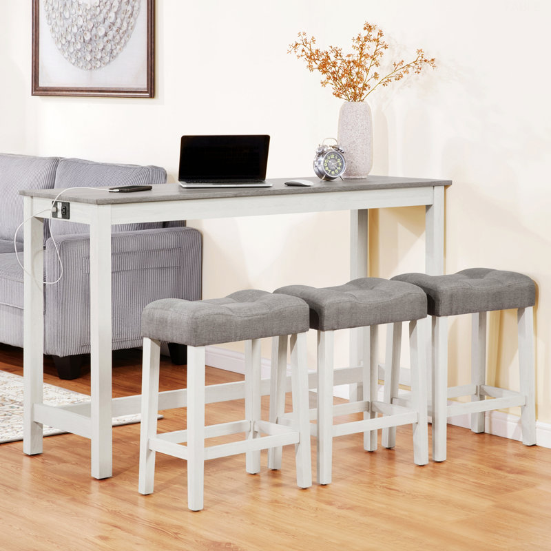 Ensemble de table et chaises de style moderne, ensemble table de bar 4 pièces avec prise électrique, idéal pour le salon et la salle à manger, 1 table et 3 chaises pour la salle à manger