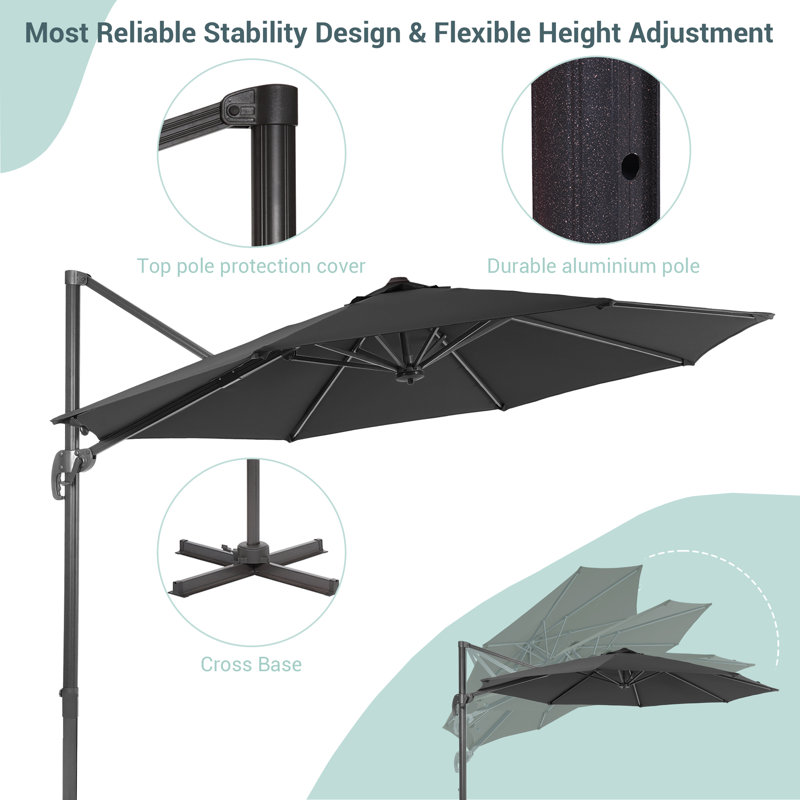 Parasol en porte-à-faux 11 pi Akevia, Gris foncé