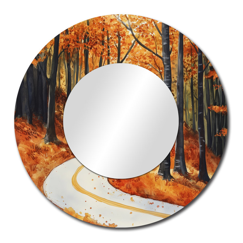 Autumn Forest Road - miroir décoratif de ferme, impression sur métal, 29" x 29"