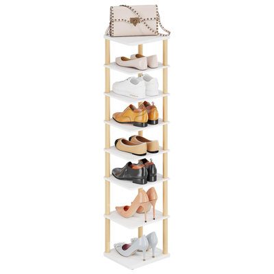 Étagère à chaussures verticale, grand range-chaussures étroit à 8 niveaux pour vestibule, garde-robe, dortoir et petits espaces, étagère à chaussures autoportante en bois