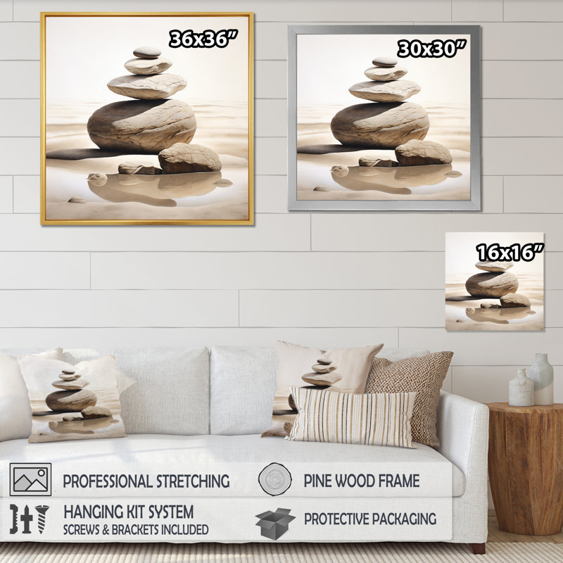 Beach Photo Harmonious Balance VI - Beach Wall Art Prints, H 24 po x l 24 po x P 1 po, Cadre flottant blanc