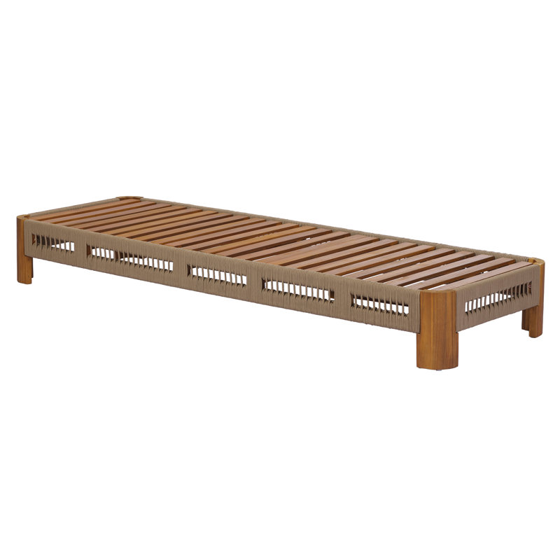 Ungar Modern Coastal Acacia Wood Outdoor Chaise Lounge with Handwoven Rope Accents & Adjustable Backrest, 2