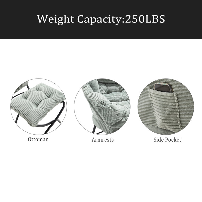 Fauteuil Lazy avec repose-pieds, fauteuil d'appoint moderne, Gris clair