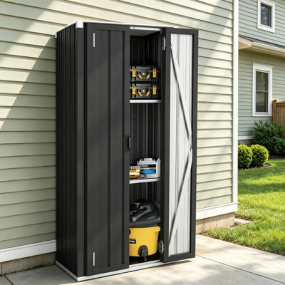 2.5'X1.8' Metal Outdoor Storage Cabinet with Adjustable Shelves, Vertical Tall Outdoor Storage Sheds with Lockable Doors for Patio and Garden