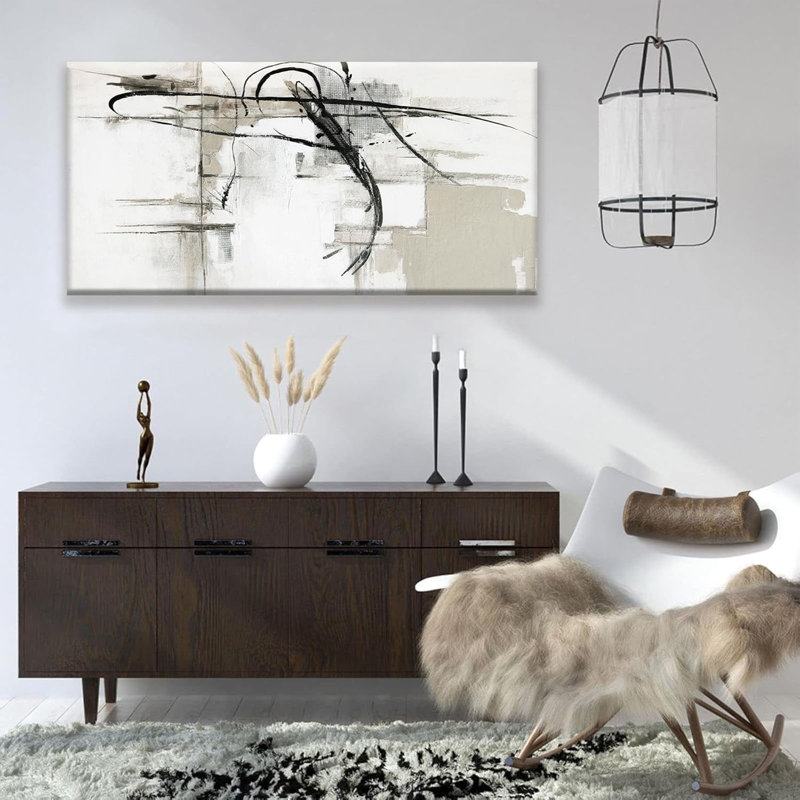 Abstrait, art mural, décorations murales modernes, impression sur toile Maximalist, dessin au trait noir, salon, chambre à coucher, cuisine, bureau, œuvre d'art