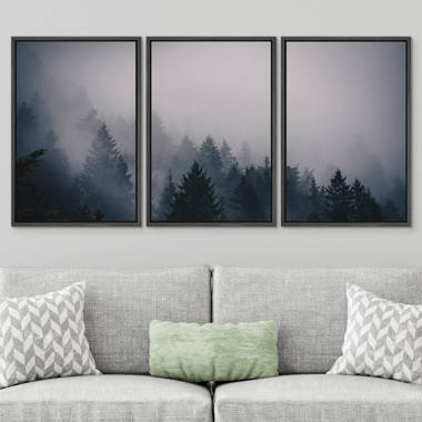 IDEA4WALL Framed Canvas Print Wall Art Woodland Nursery Decor Set Sunlight Fog Sepia Mountain Forest Nature Wilderness Modern Art Rustic Landscape for