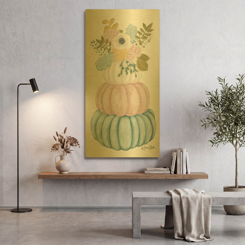 «Floral Pumpkins» par Sara Baker, art mural en métal doré, 24 po x 48 po, 24"x48"