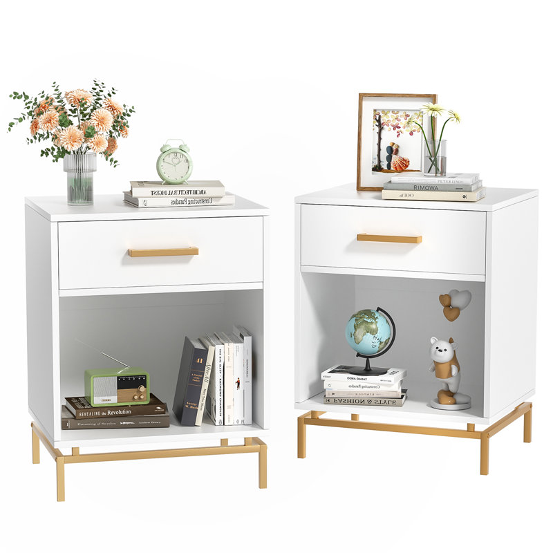 1-drawer Nightstand With Open Storage Side Table (set Of 2)