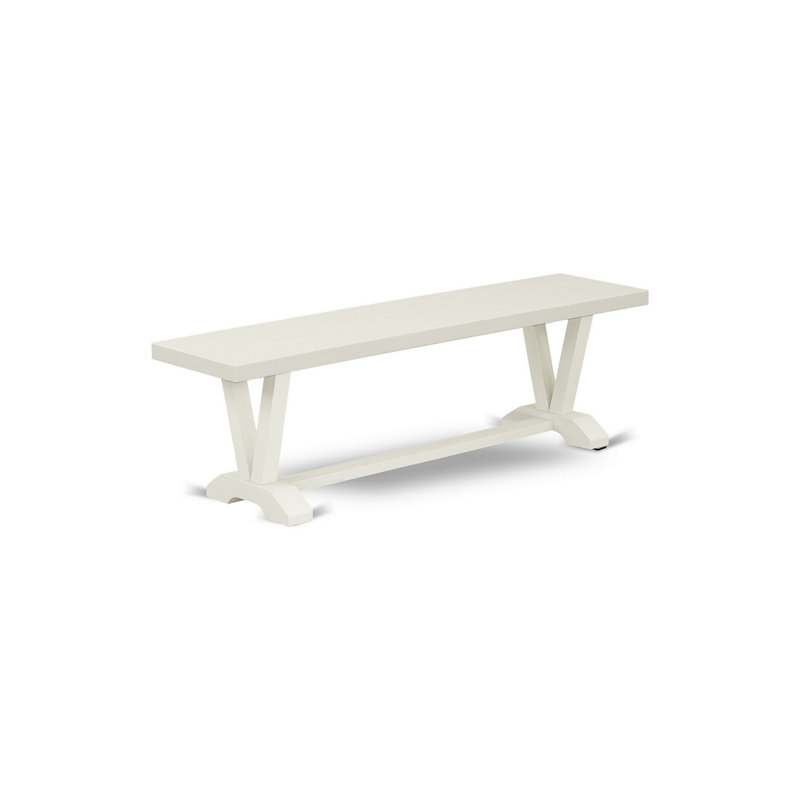 Banc de salle à manger V-Style moderne avec siège en bois massif, lin blanc, Lin blanc / lin blanc