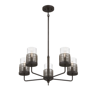 Lustre cylindrique à 5 lumières avec accents en rotin Knollwood