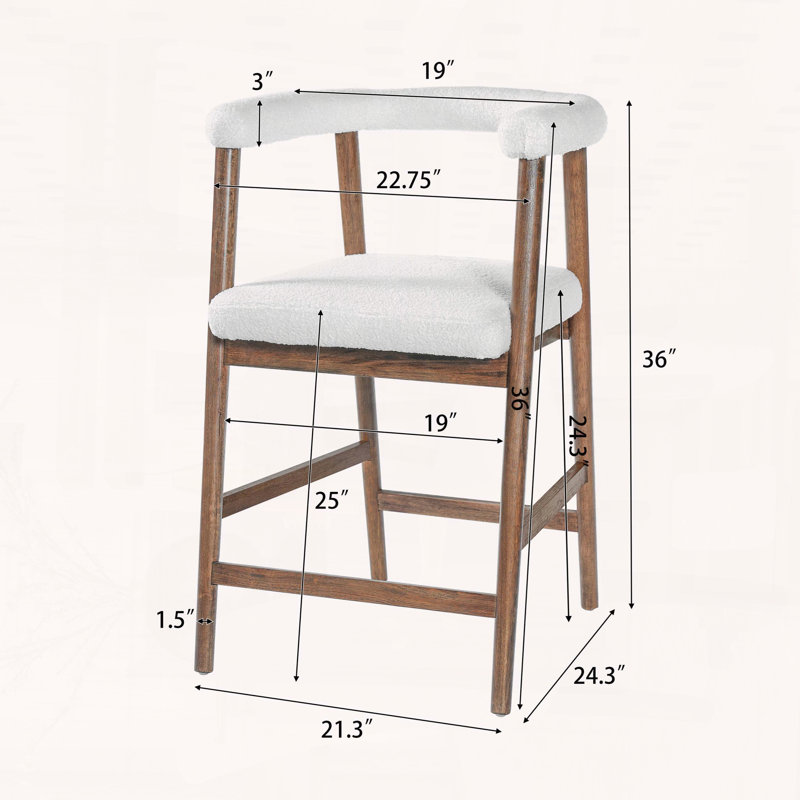 Tabouret 24,5 "de hauteur avec dossier incurvé, ensemble de 2, Noyer