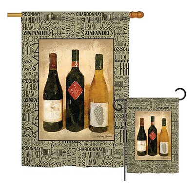 3 Wine Bottles Happy Hour and Drinks Impressions 2-Sided Polyester 2 Piece Flag Set -  Breeze Decor, BD-WI-S-117043-IP-BO-D-US17-AM