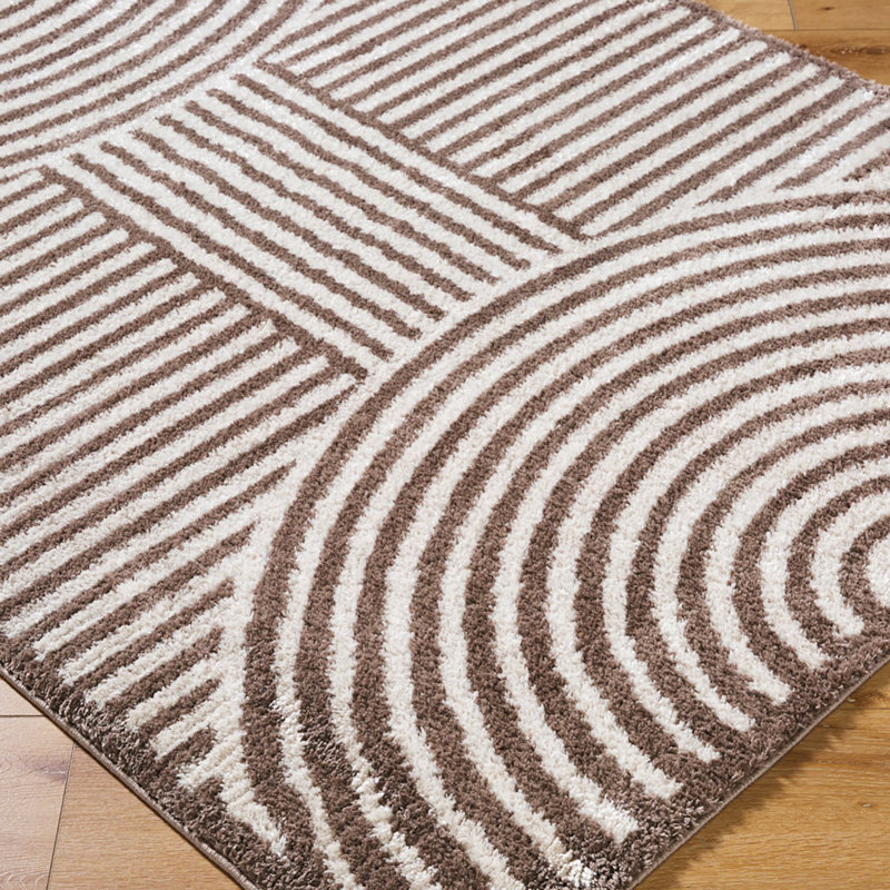 Dark Brown Modern Shaggy Washable Rug, Geometric Rug For Living Room, Dining Room, Bedroom, Kitchen, Rectangle 200 x 275 cm