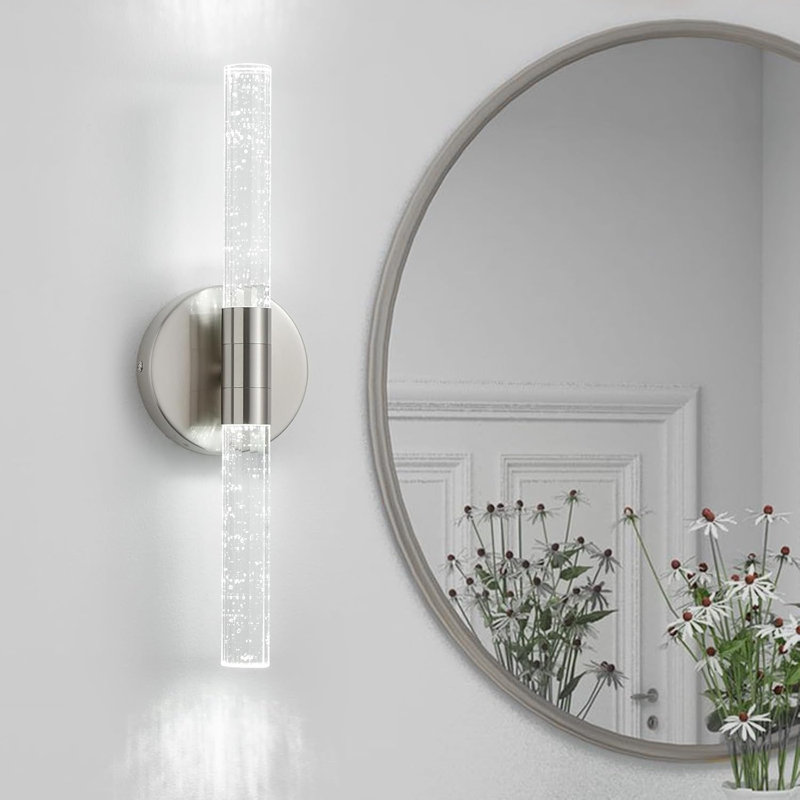 Ensemble d'appliques murales modernes à DEL avec finition en nickel brossé, aluminium et bulles de cristal, éclairage écoénergétique pour la salle de bain, la chambre à coucher, le salon et le couloir