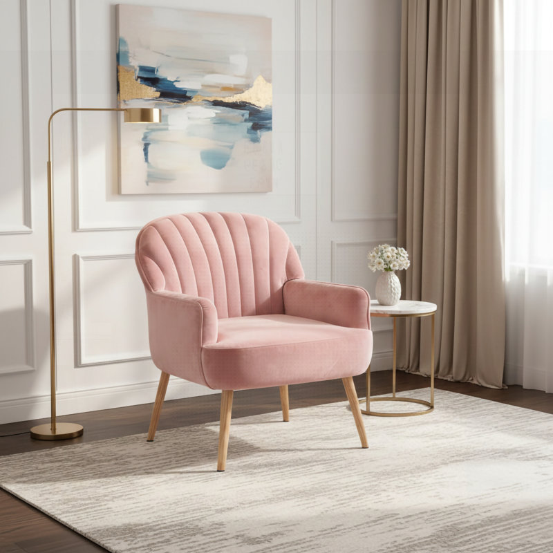 Velvet Accent Chair, Modern Upholstered Living Room Chairs, Luxury Single Sofa Armchair with Metal Legs, Comfy Barrel Chairs for Living Room, Waiting Room, Bedroom, Office and Cafe