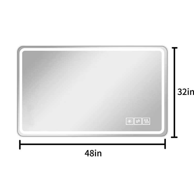 Miroir de salle de bain avec lumières à DEL et brouillard: 3 couleurs, 5 niveaux d'intensité réglable, fixation murale, miroir fort et brouillard: choix de couleurs, réglages d'intensité, fixation, coin rond, surface translucide