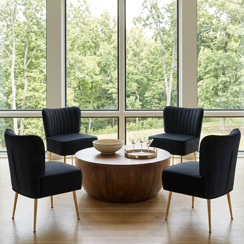 Accent Side Chair With Gold Legs, Black Velvet
