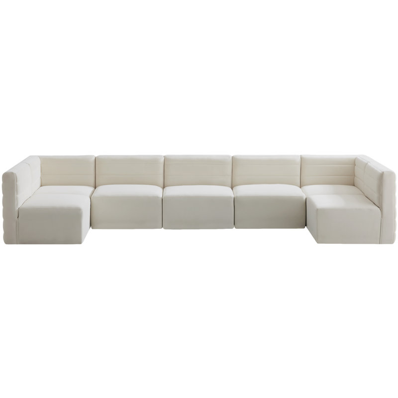 Enso Velvet U-Shaped Sectional Reversible, Cream Velvet