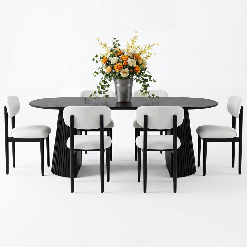 Ensemble repas pour 6 personnes Hulse, Crème/noir, Noir