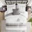 Ensemble de literie en coton 5 pièces très grand / très grand - blanc avec coussins décoratifs gris, rayures tissées, housse de couette à vapeur lavable à la machine et fermeture à glissière horizontale dissimulée sans produits chimiques-126060546