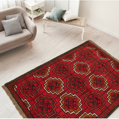 One-of-a-Kind Hand-Knotted 1980s Esari Red 3'4" x 5'2" Wool Area Rug