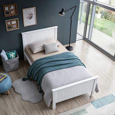 White Solid Wood Panel Twin Bed