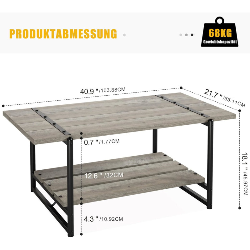 Adhya Coffee Table with Storage, Grey