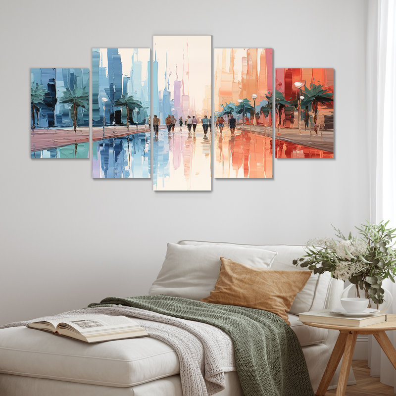 Nassim - Paysage abstrait, art mural 5 pièces, H 32 po x l 60 po