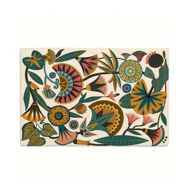 Tapis 47 po x 31 po, motif botanique rétro crème pour un décor bohème rétro