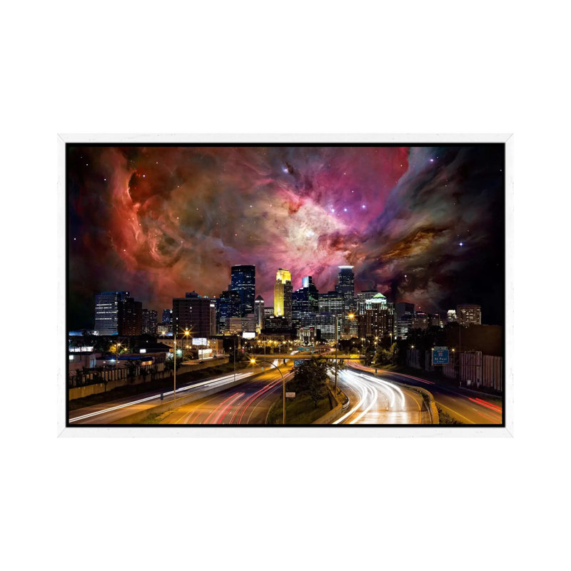 Minneapolis, Minnesota Orion Nebula Skyline by 5by5collective - Floater Frame Gallery-Wrapped Canvas Giclée on Canvas, White