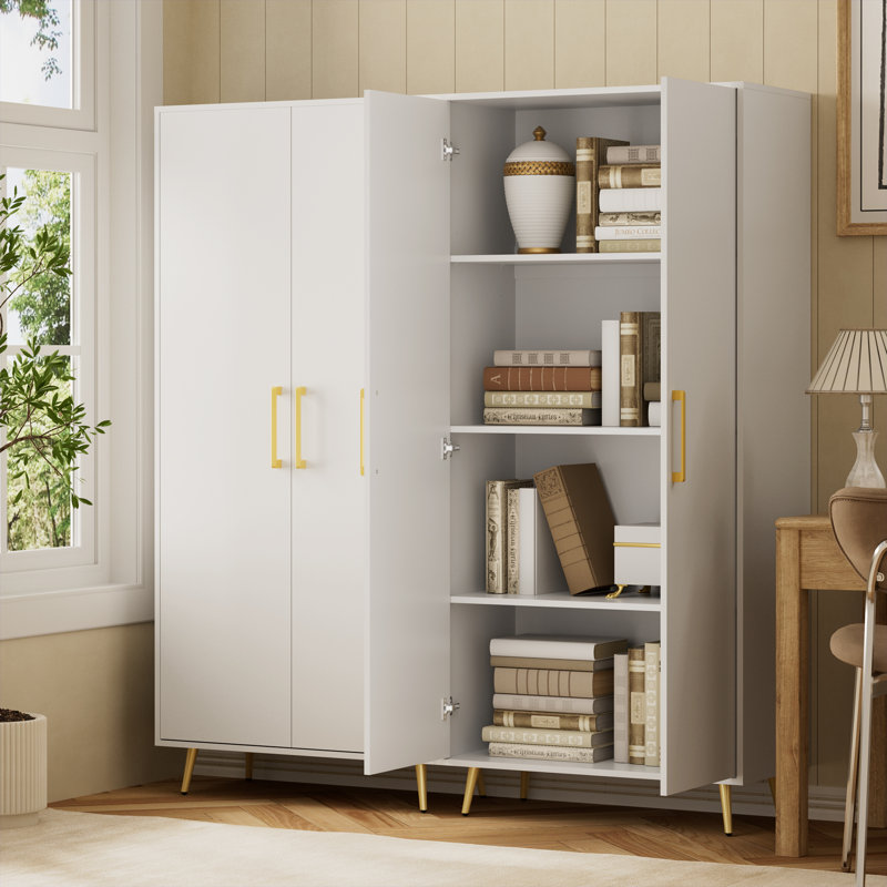 75" Kitchen Pantry,Wood Storage Cabinet with Adjustable Shelves, White