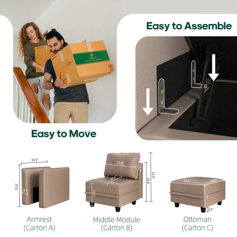 Canapé modulaire à accoudoirs courbés 85 po avec rangement Zendajas, Mélange de polyester brun