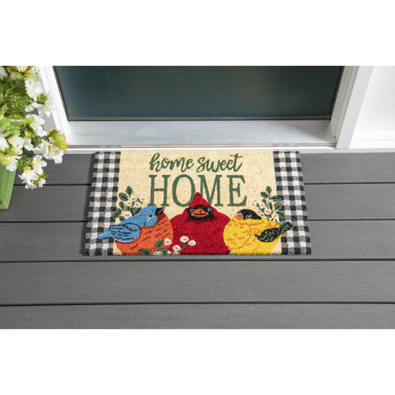 Tapis de porte d'extérieur antidérapant Ararat Portly Birds Greetings 28 x 16