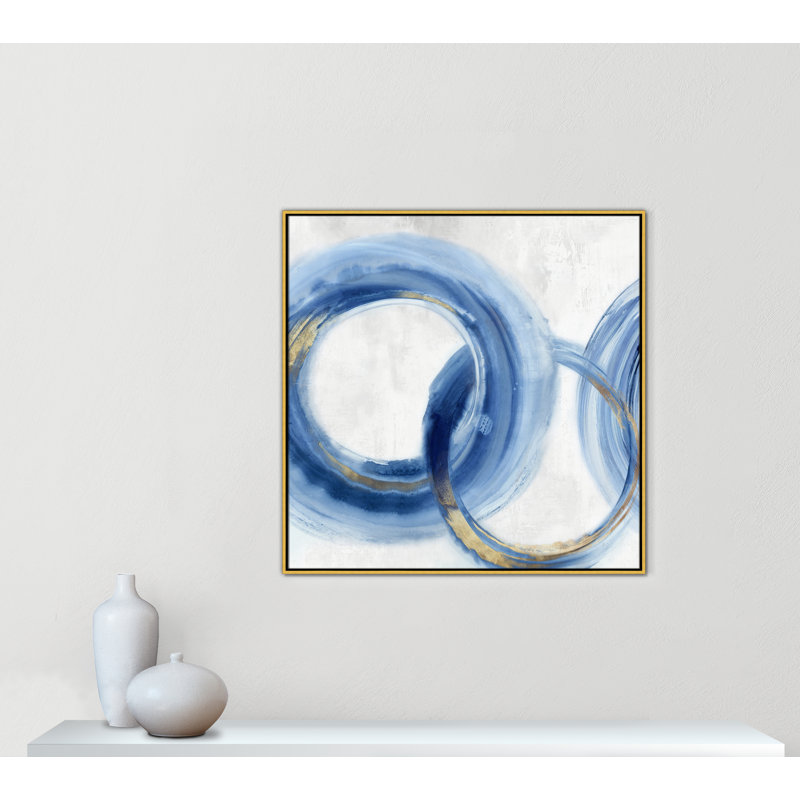 «Blue Cosmic Cascade II» par Emma Peal, Toile avec cadre flottant or, Pas de tapis, H 41,5 po x l 41,5 po x P 2 po