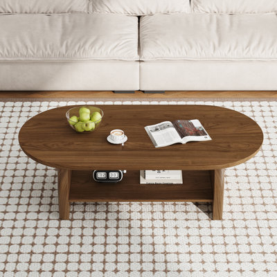 Table basse moderne à deux pieds en bois brun